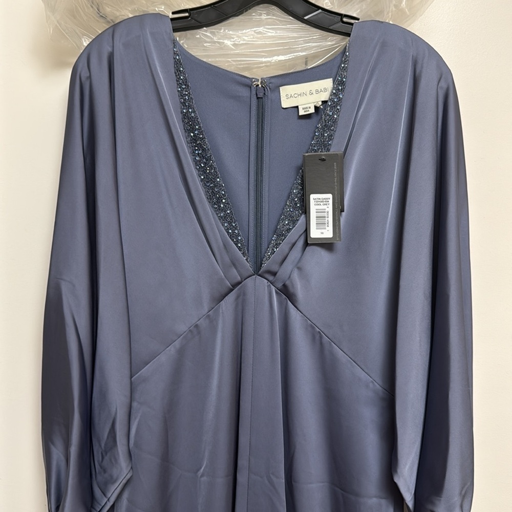 NWT | Sachin + Babi Satin Gabby Gown Cool Grey - Picture 8 of 11